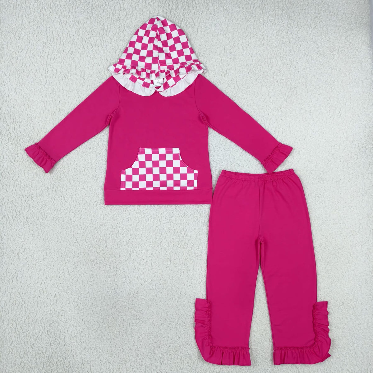 Pink checkered hoodie Set