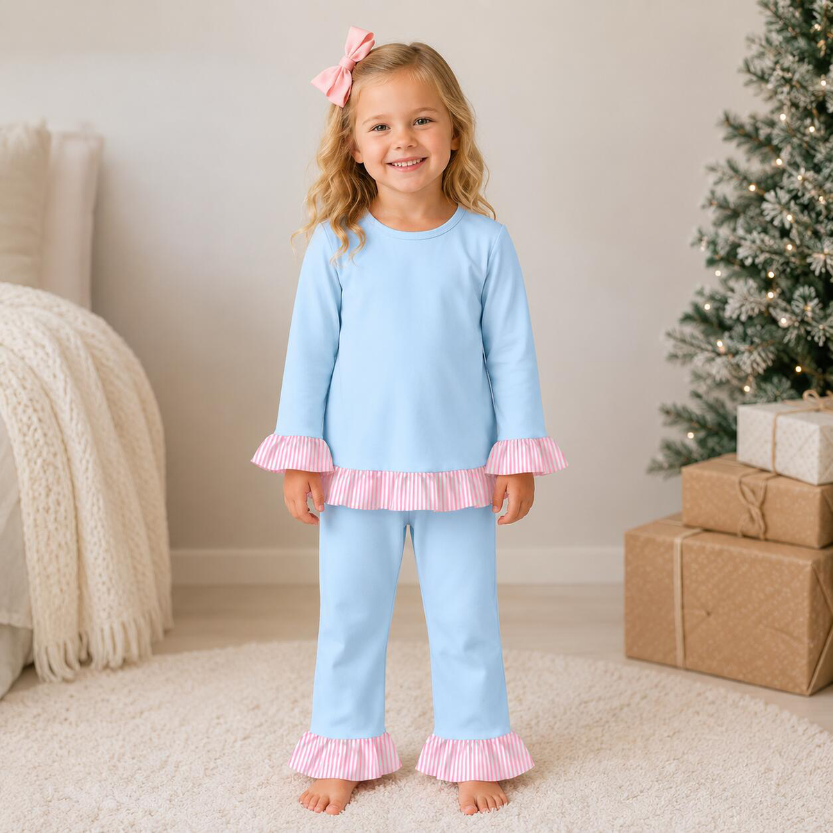 Girls ruffle pant set “Blue”