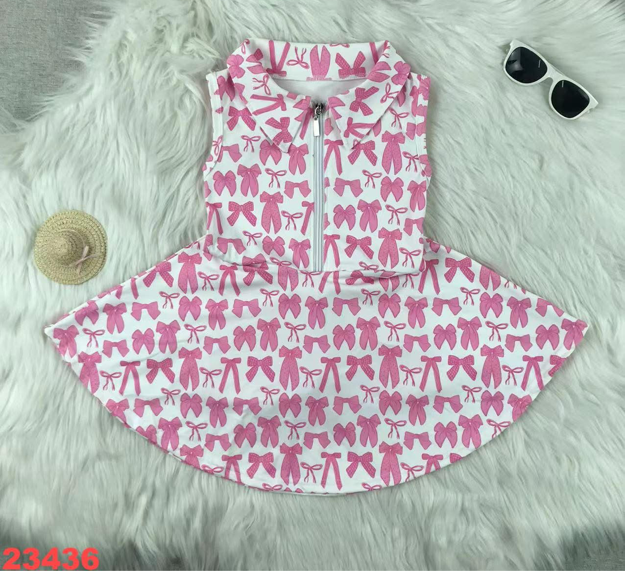 Pink bows yoga sports dress with built in shorts