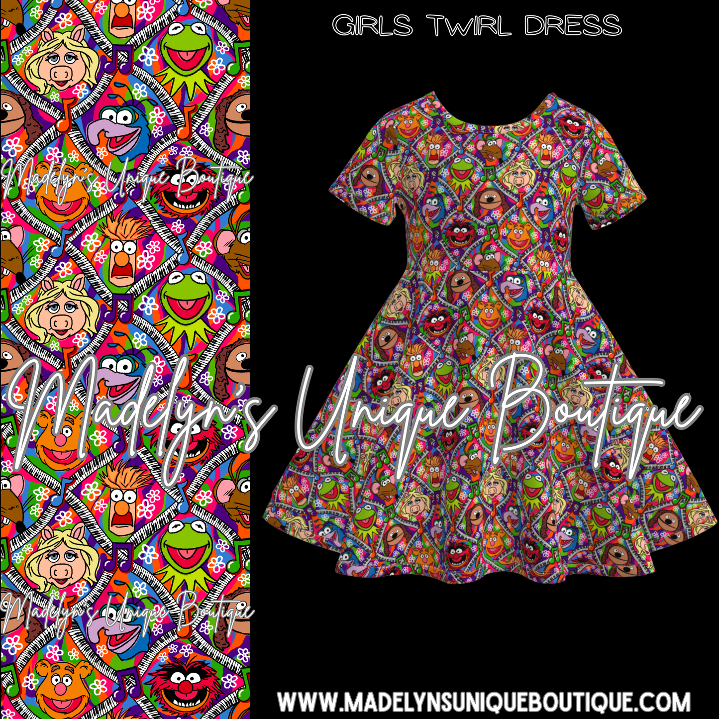 Girls twirl dress “muppet mayhem”