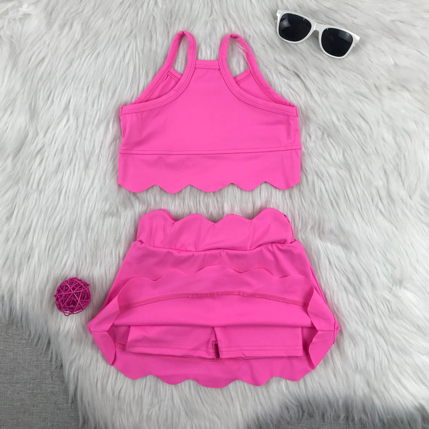 Pink athletic set with shorts built in
