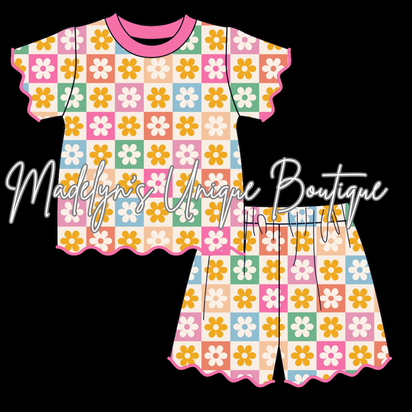 Girls flower scalloped short set