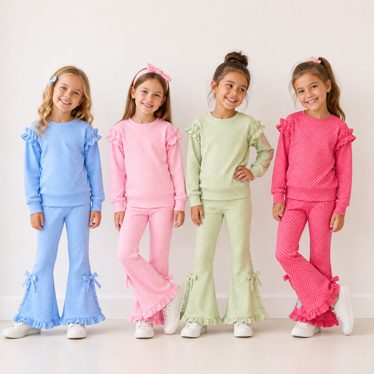 Girls ruffle sweatshirt set “green”