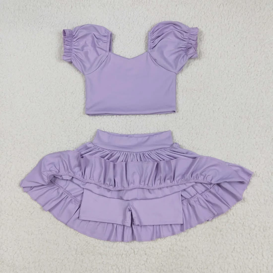 Purple athletic set with shorts built in