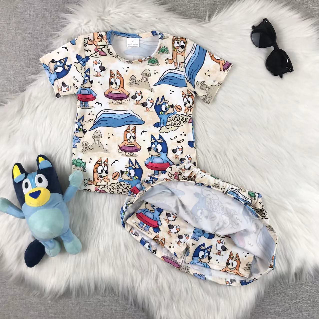 Blue pup skort set with shorts