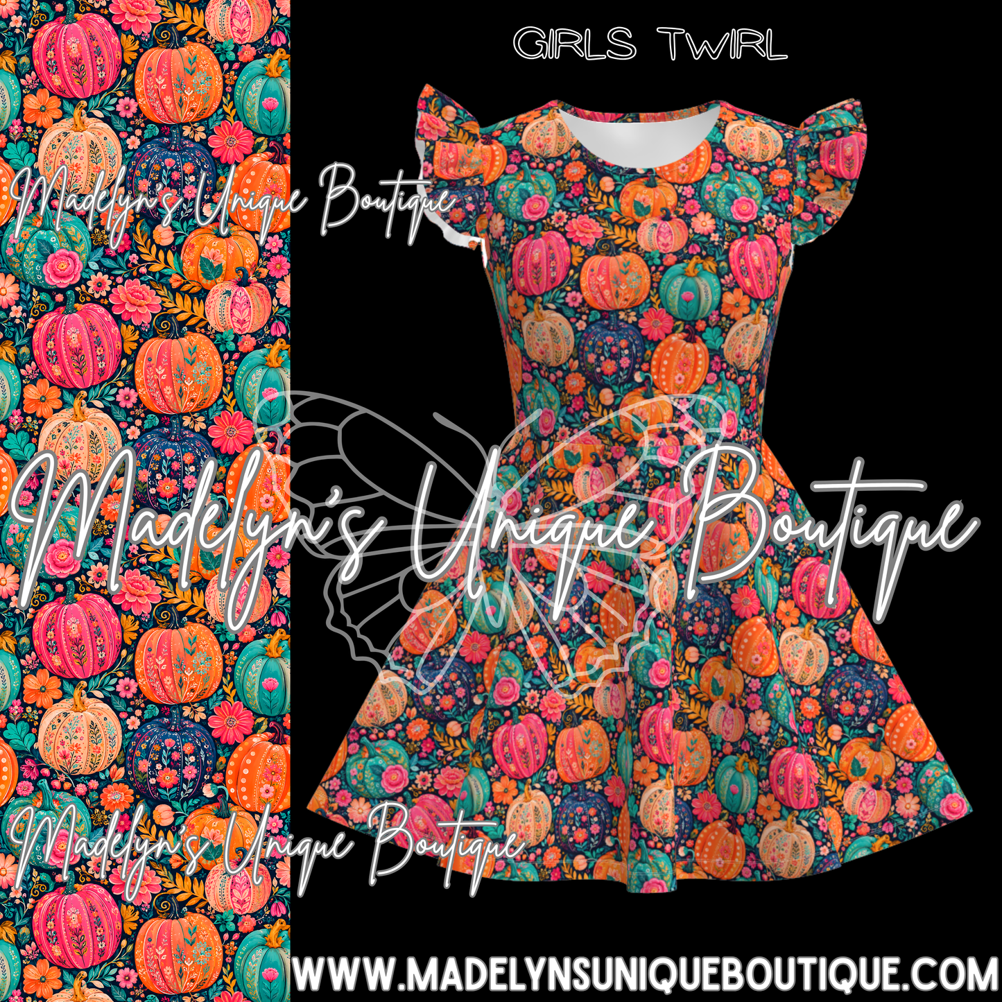 Girls twirl dress “Boho bloom pumpkins”