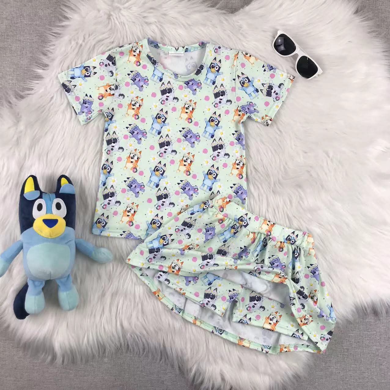 Blue pup skort set with shorts