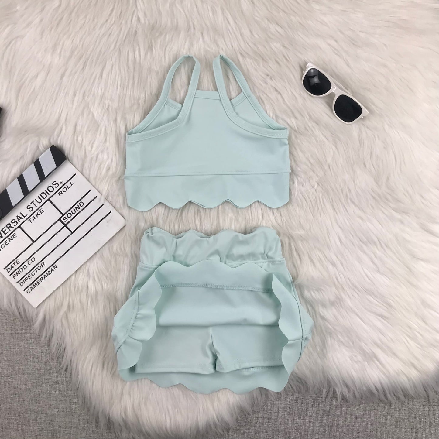 Scalloped athletic set with shorts built in