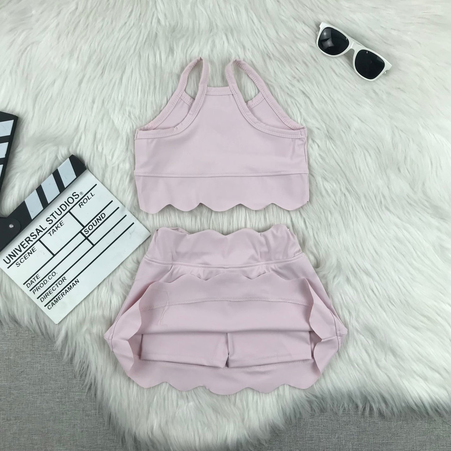 Scalloped athletic set with shorts built in