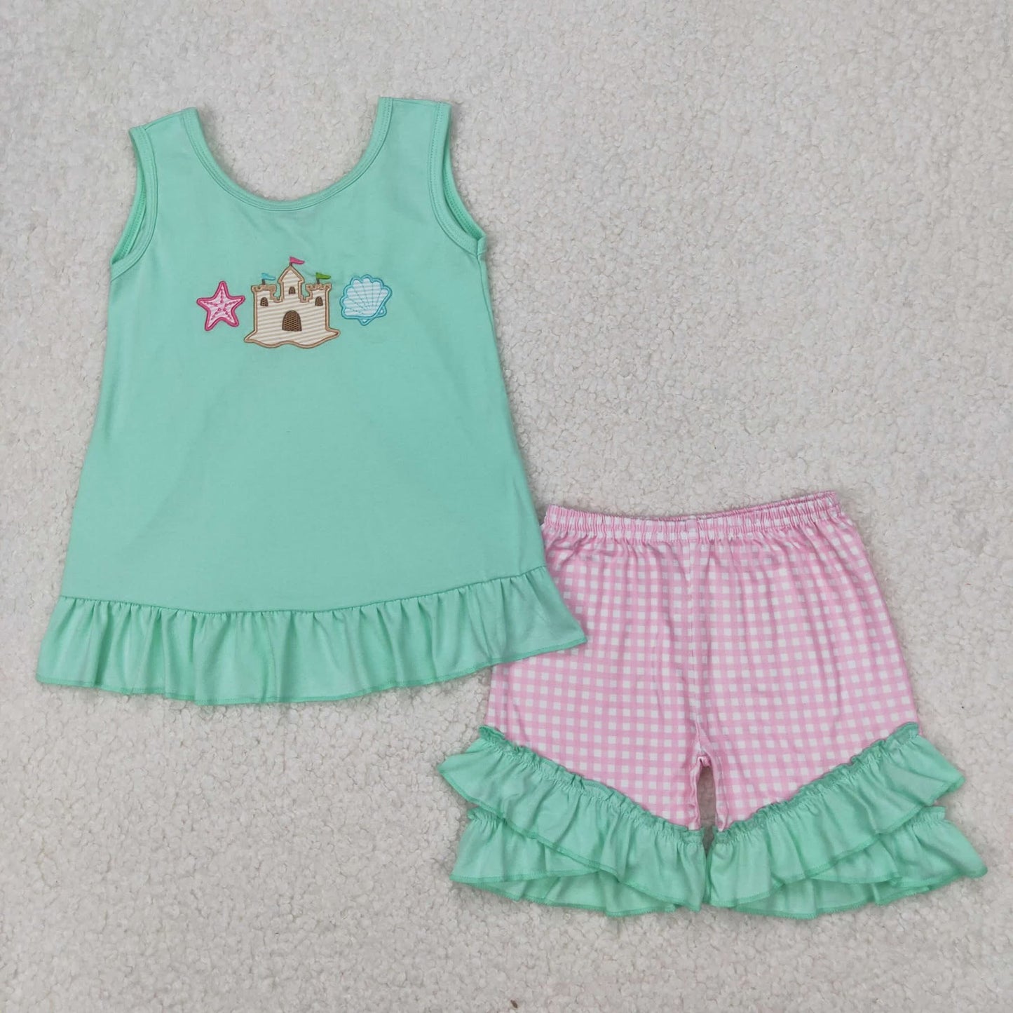 Embroidered beach set with bow back