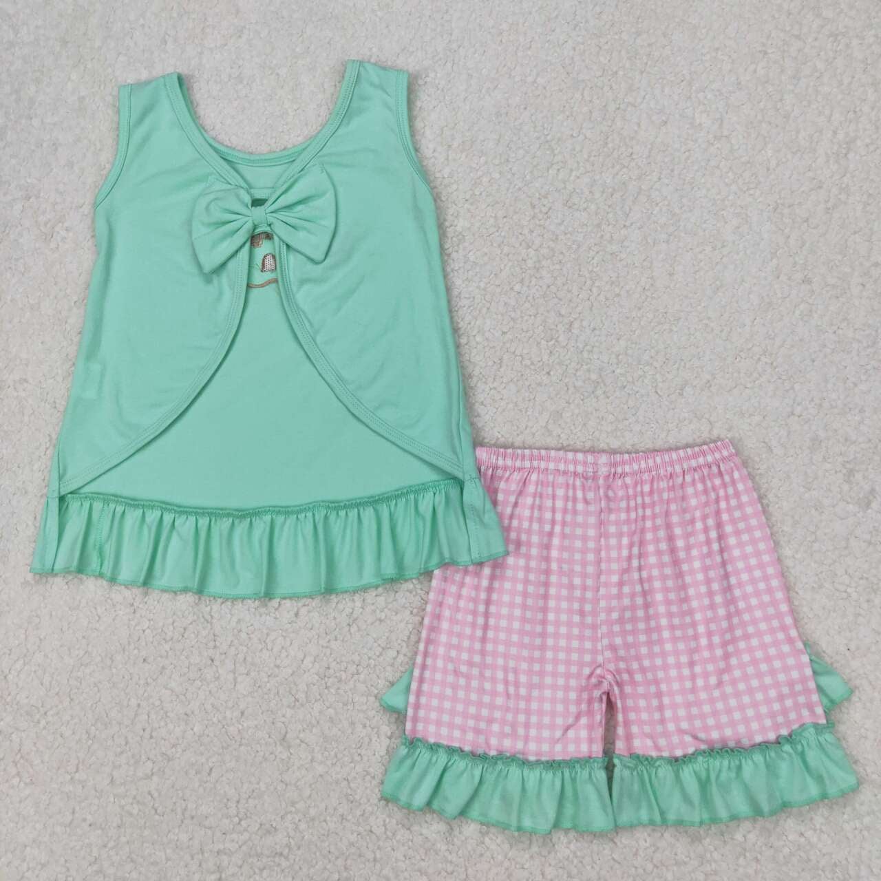 Embroidered beach set with bow back
