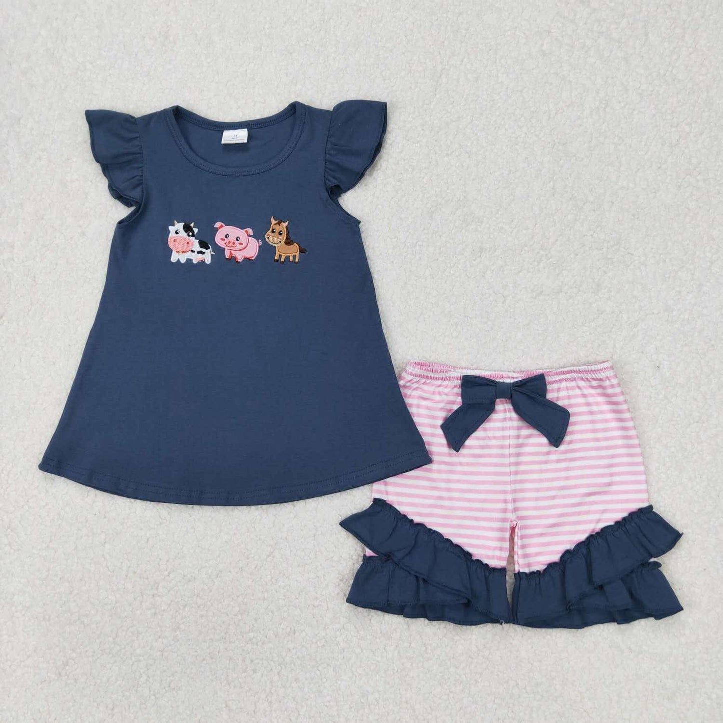 Embroidered farm animals has a matching girls set