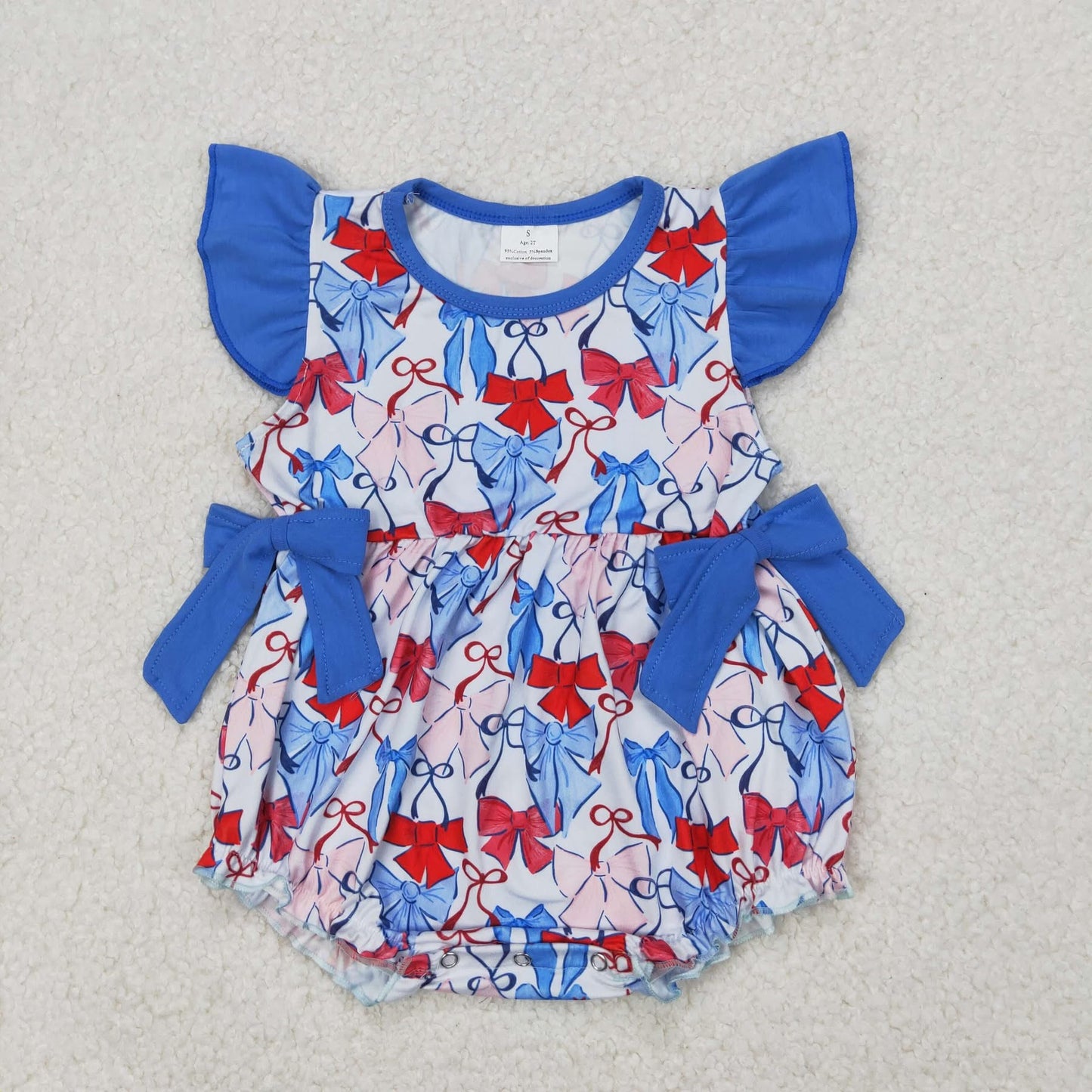 Red white and blue bow romper