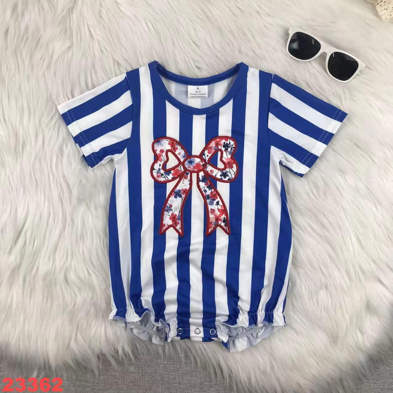 Embroidered bow romper