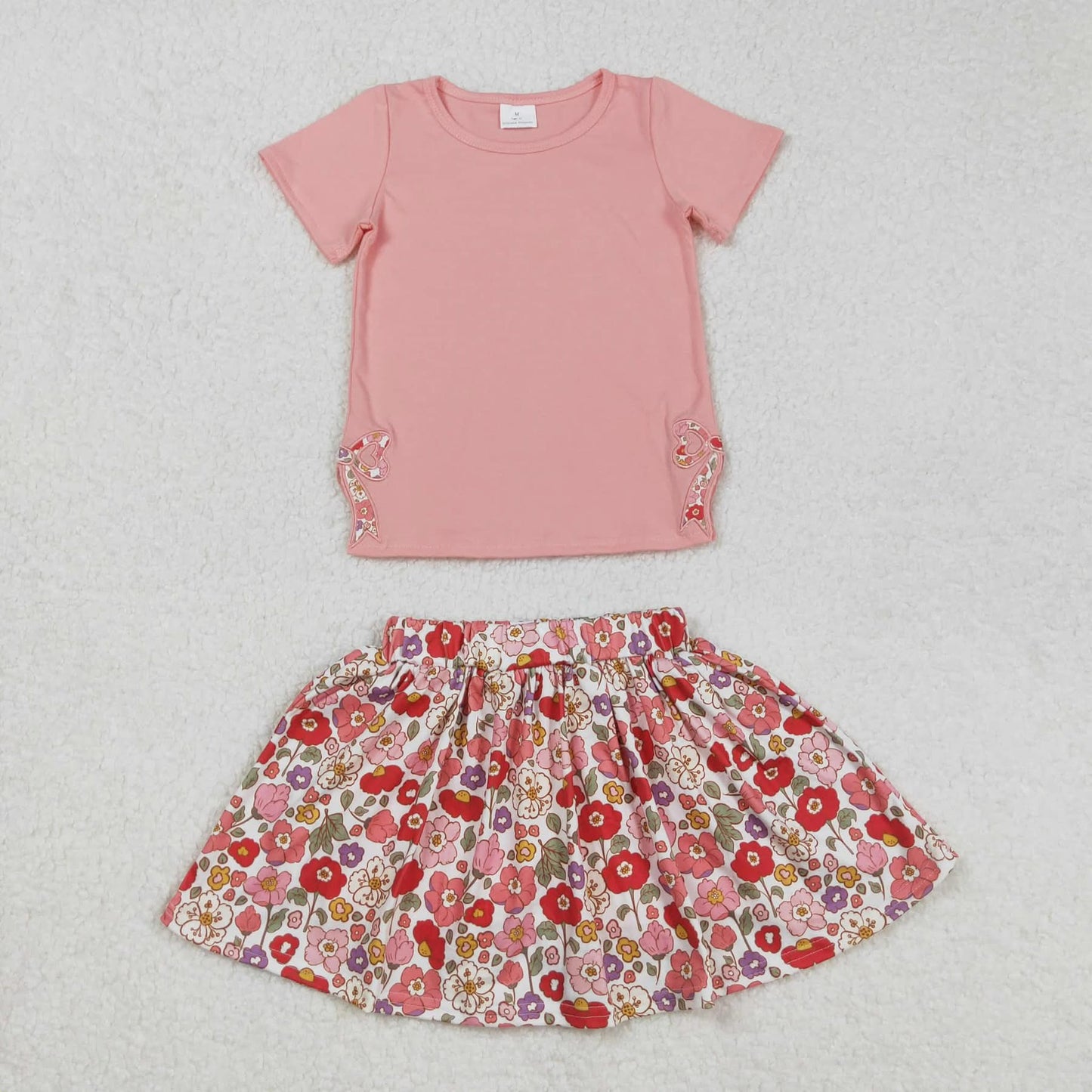 Embroidered bow shirt and skort set