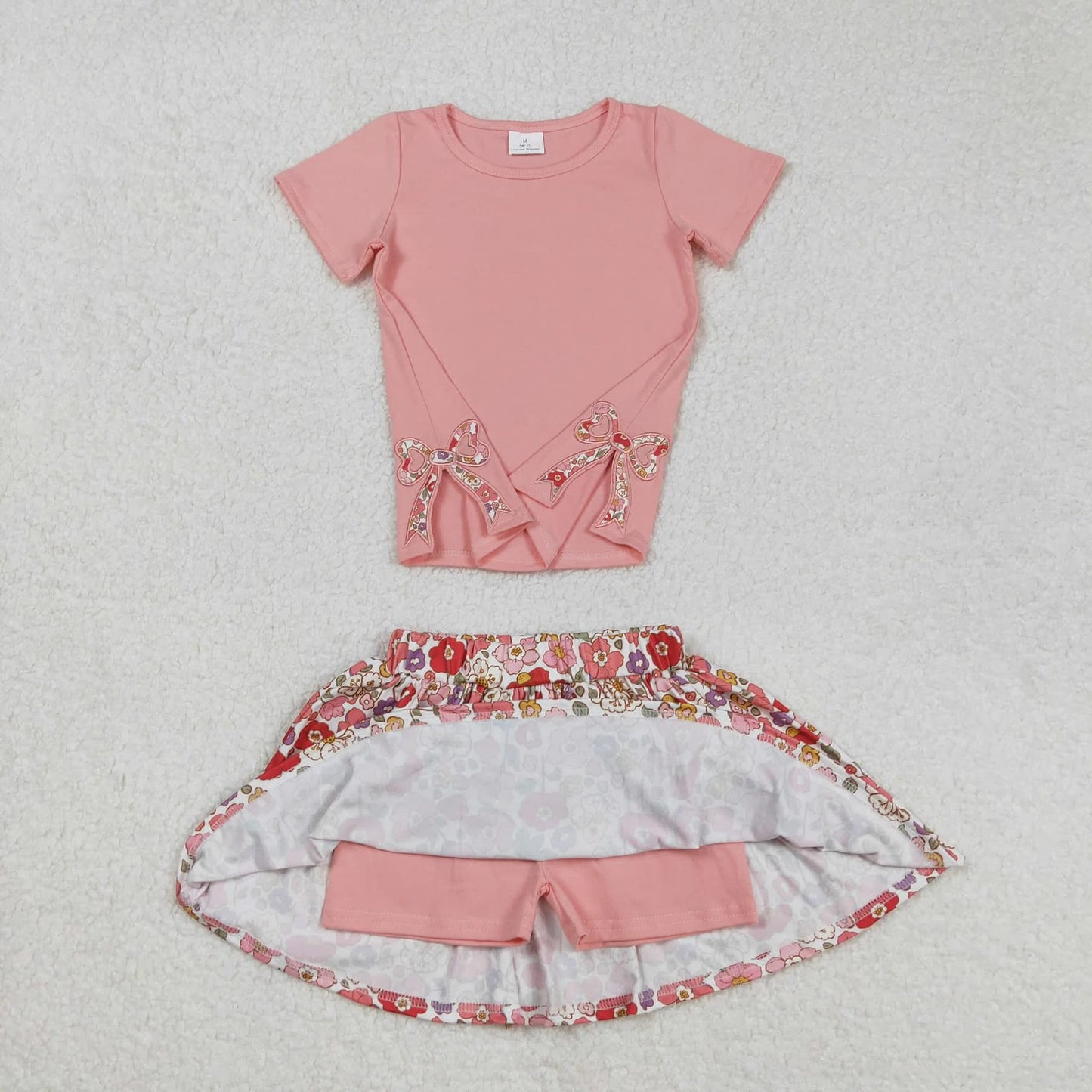 Embroidered bow shirt and skort set