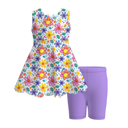 Girls scalloped dress short set
