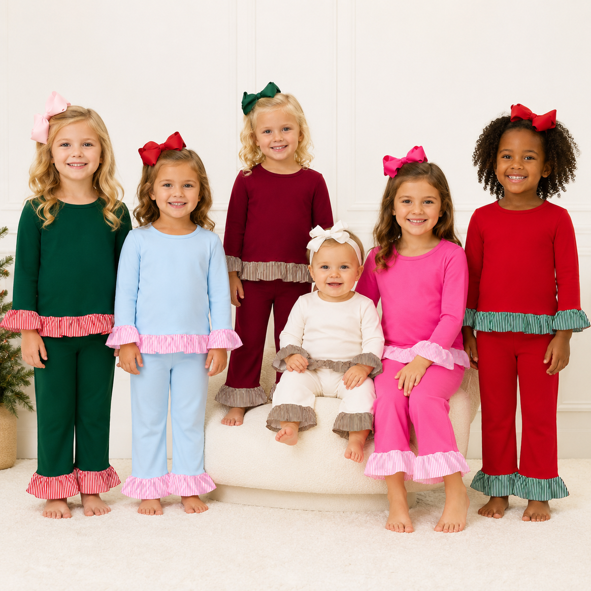 Girls ruffle pant set “White/cream”