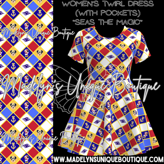 Women’s twirl dress with pockets “Seas the magic”