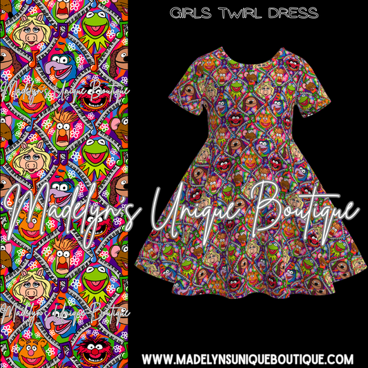 Girls twirl dress “muppet mayhem”