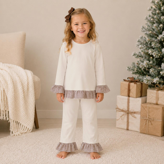 Girls ruffle pant set “White/cream”