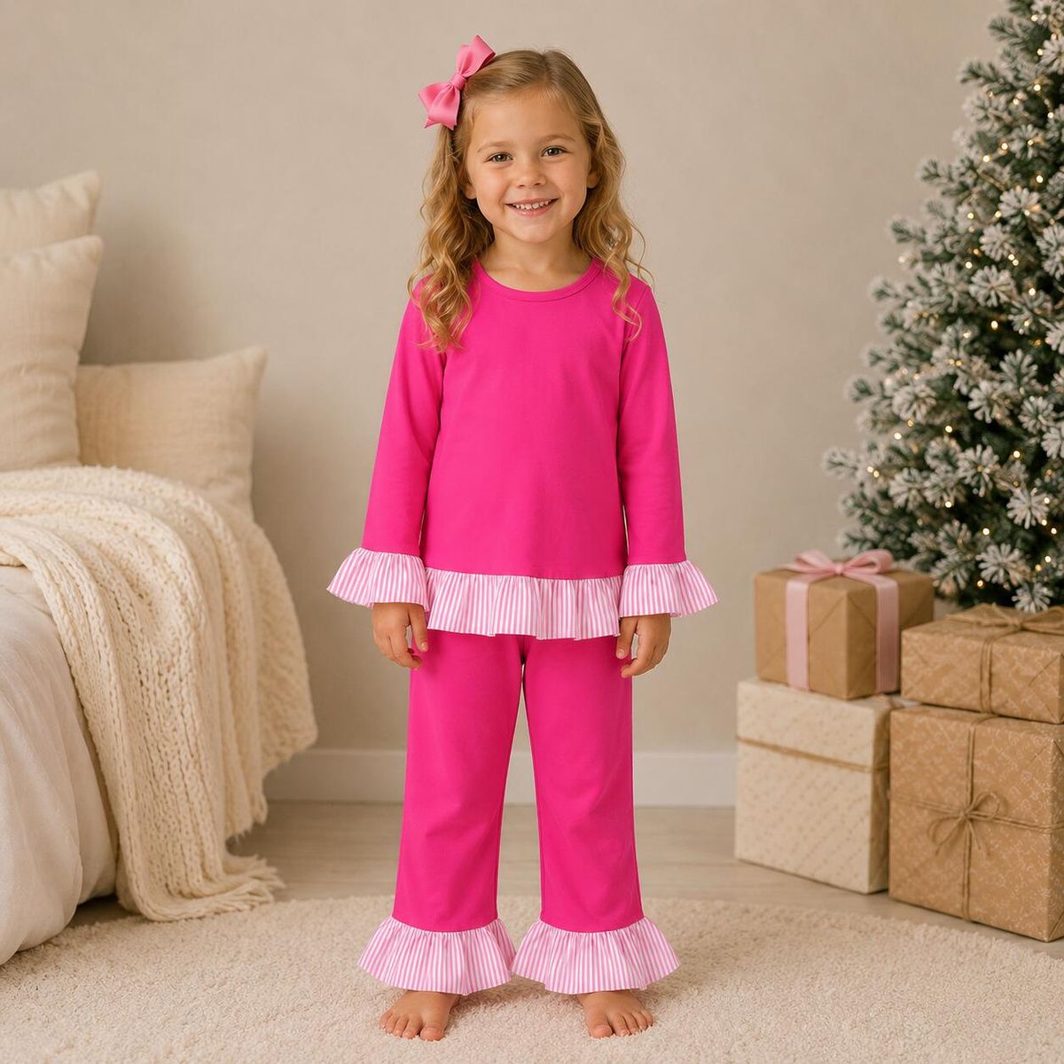 Girls ruffle pant set “Pink”
