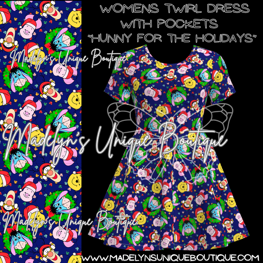 Women’s twirl dress with pockets “Hunny for the holidays”