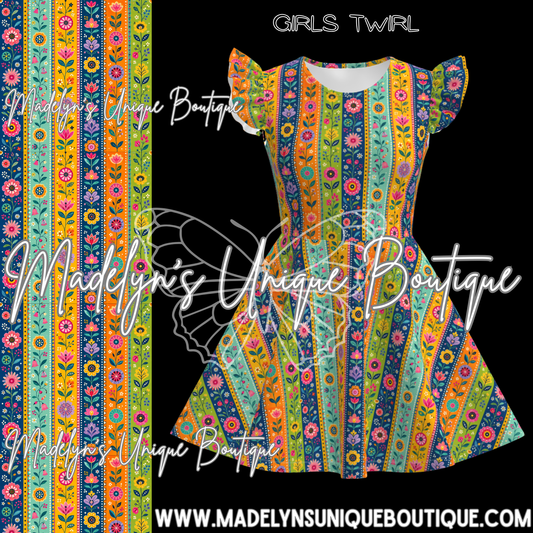 Girls twirl dress “wildflower stripes”