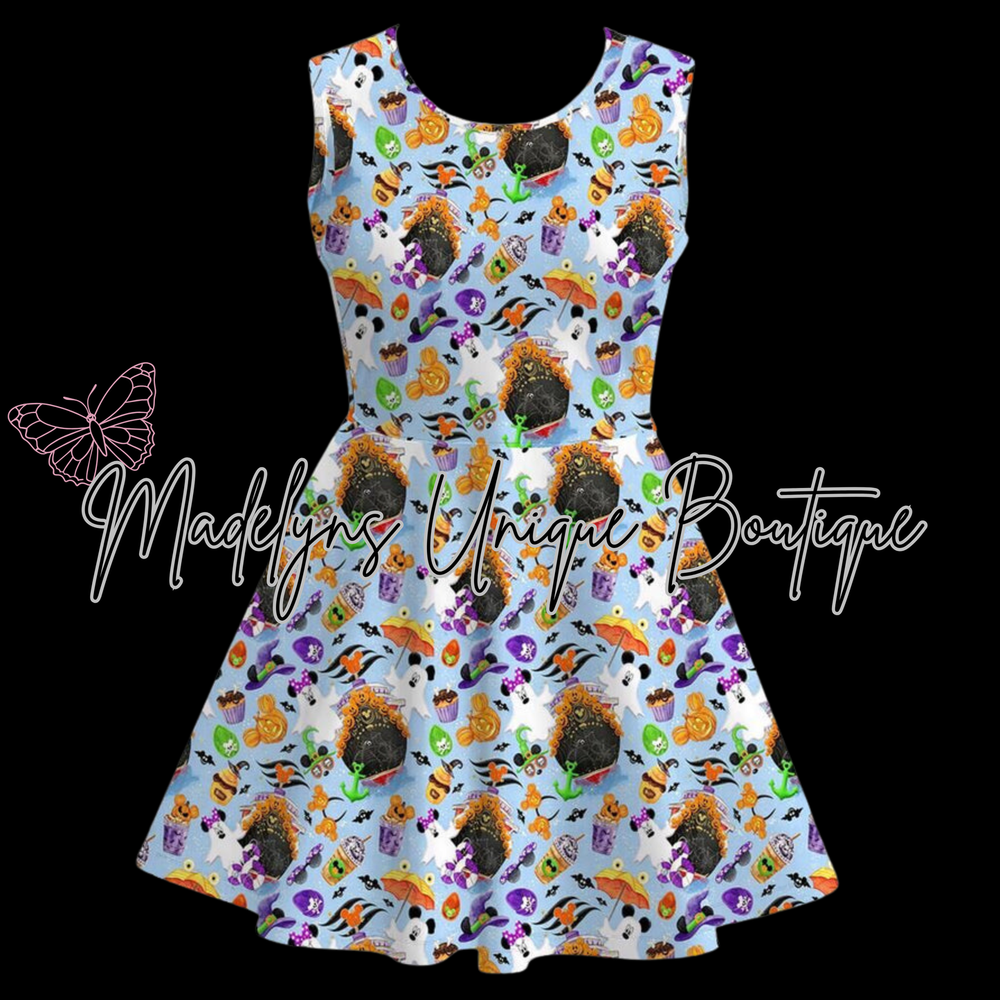 Women’s sleeveless twirl dress with pockets “Spooky Sailing”