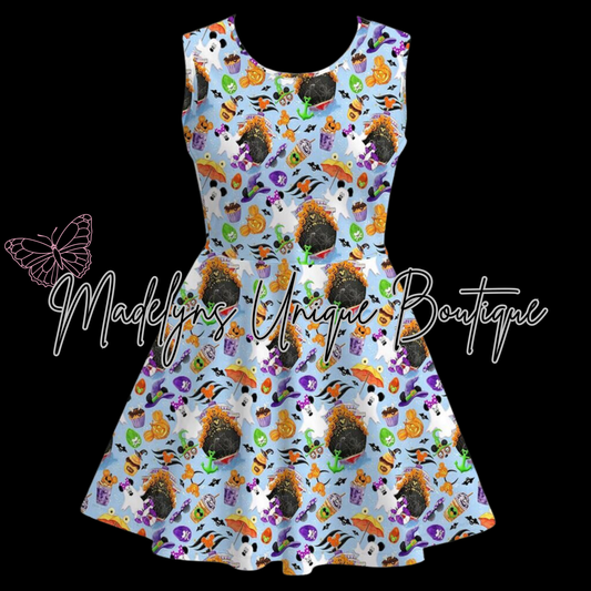 Women’s sleeveless twirl dress with pockets “Spooky Sailing”