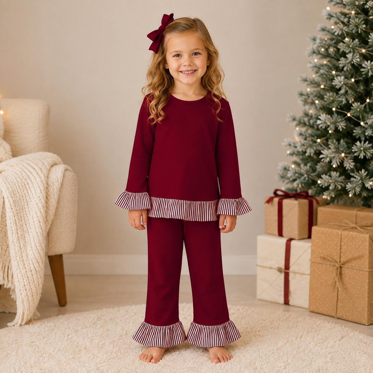 Girls ruffle pant set “Burgundy”