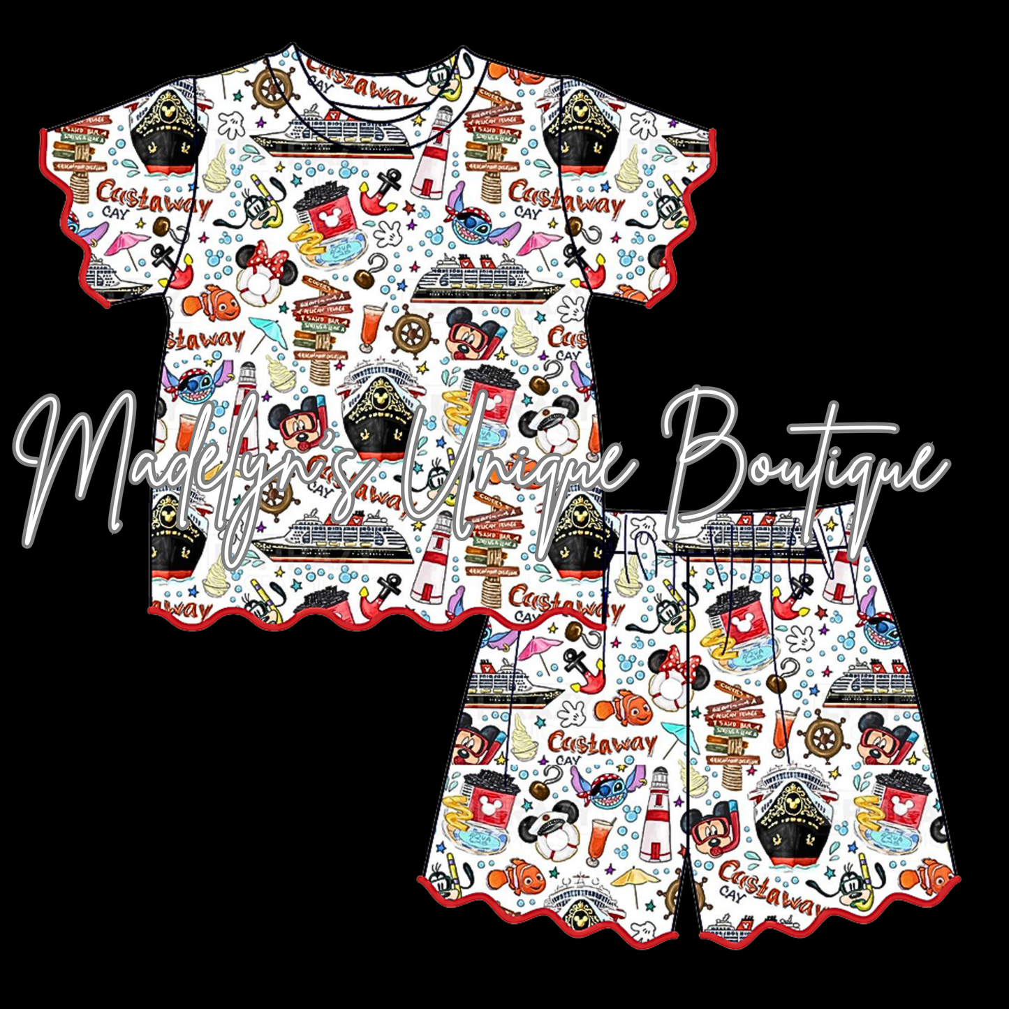 Girls scalloped short set