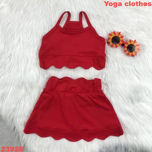 Red athletic set with shorts built in