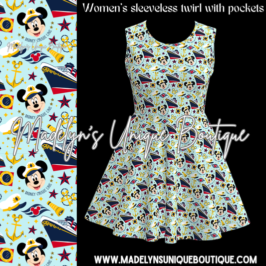Women’s sleeveless twirl dress with pockets