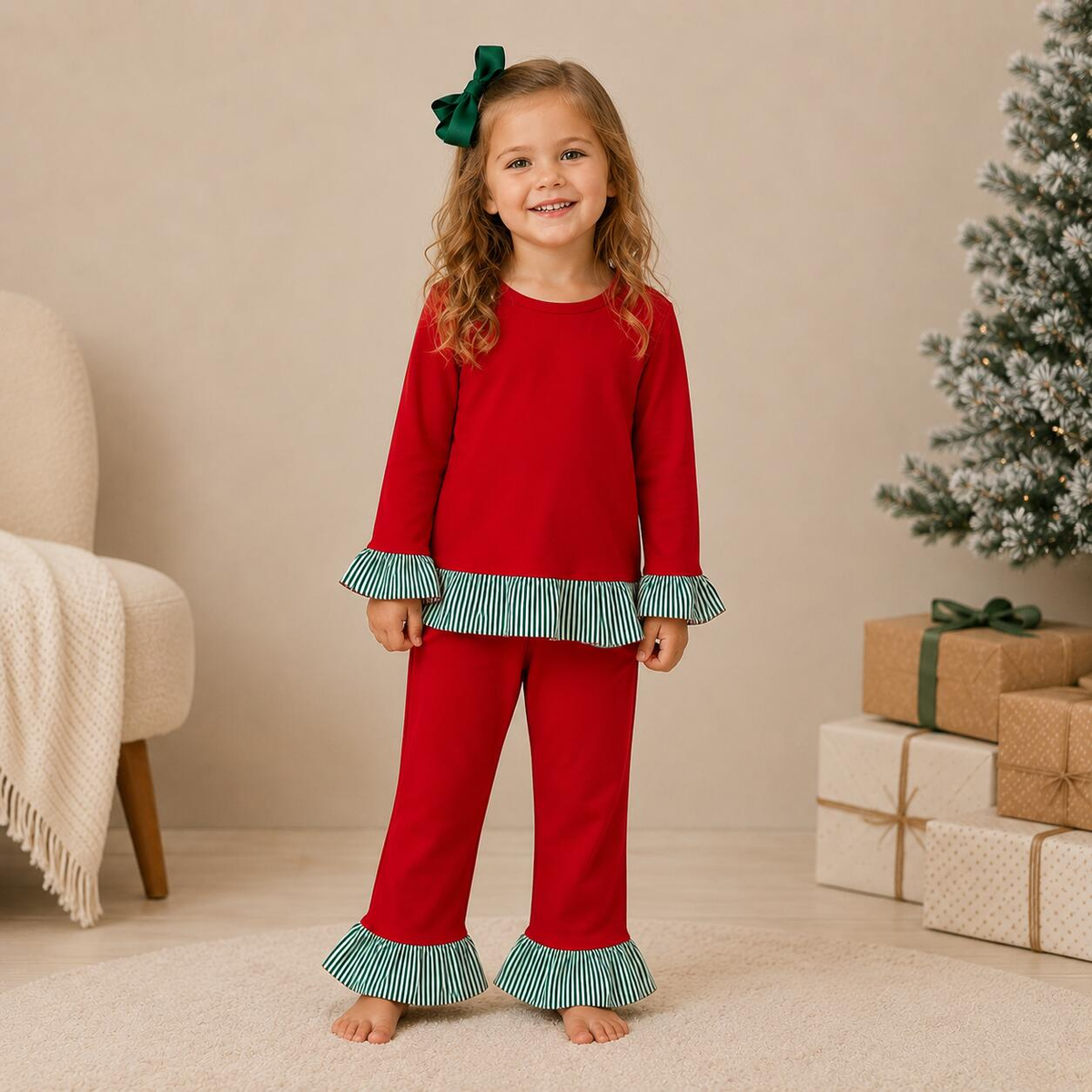 Girls ruffle pant set “Red”