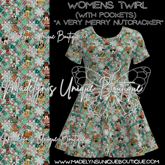 Women’s twirl dress with pockets “A very merry nutcracker”