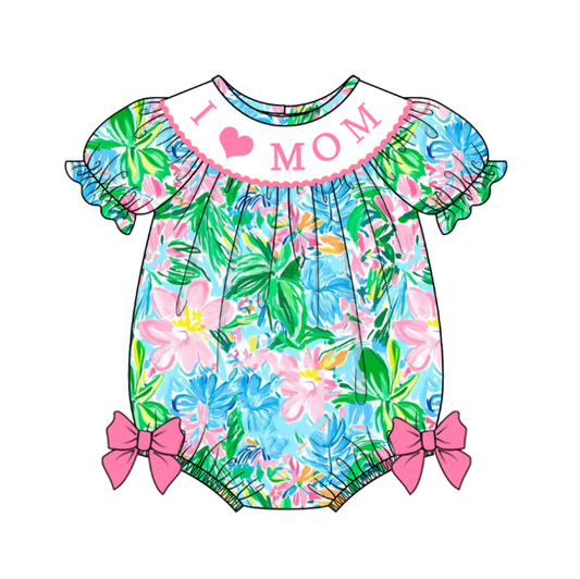 Smocked I love mom romper