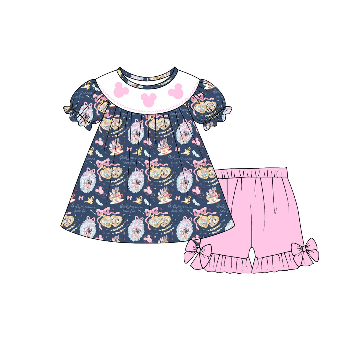 Magic embroidered smocked short set