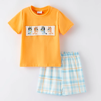 Embroidered smocked short set