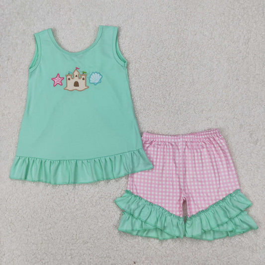 Embroidered beach set with bow back