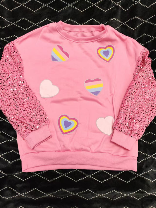 New adult large-rainbow heart sequins sparkle sweater