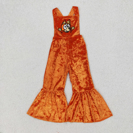 Orange dog romper embroidered