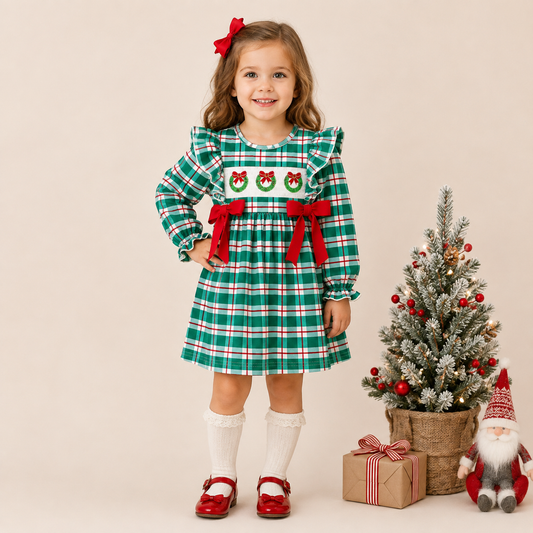 Christmas embroidered Smocked dress