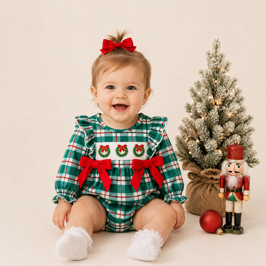 Christmas embroidered Smocked romper