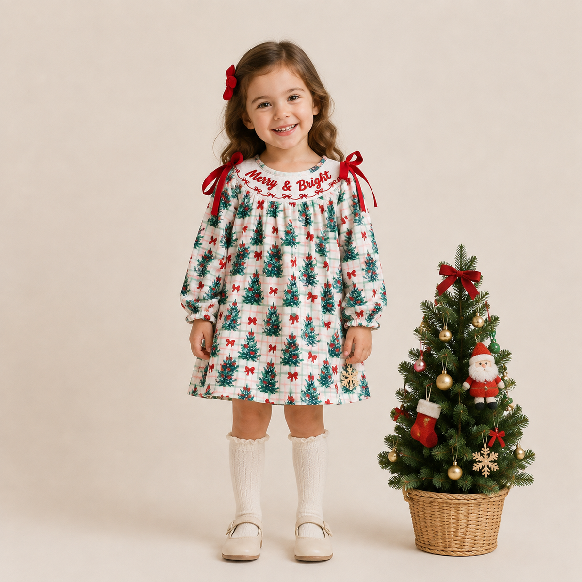 Christmas embroidery smocked dress