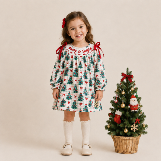 Christmas embroidery smocked dress