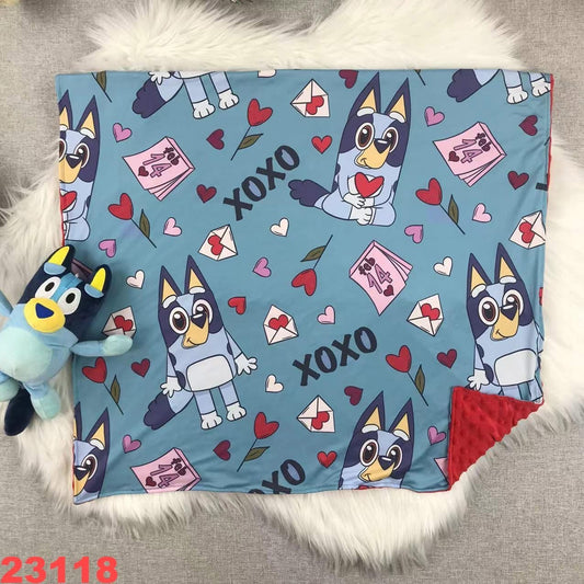 Blue pups valentines blanket