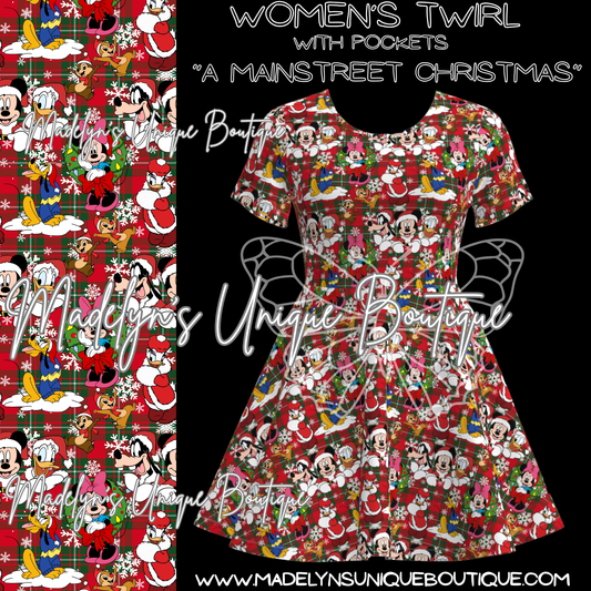 Women’s twirl dress with pockets “A Mainstreet Christmas”