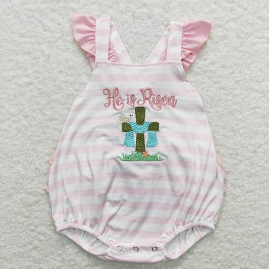 He is risen Pink romper (embroidered)