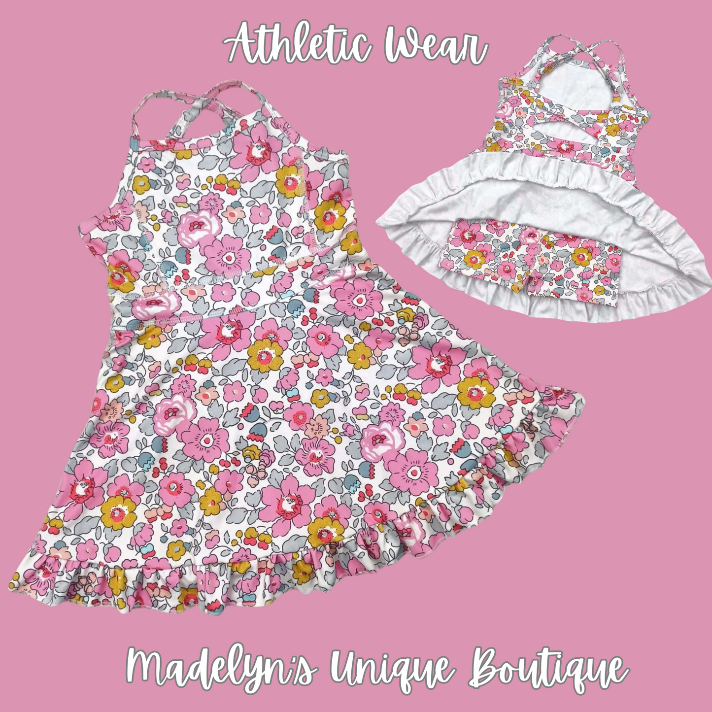 Floral athletic dress with shorts built in